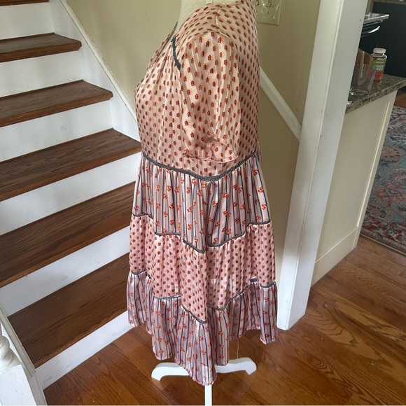 Urban Outfitters Mixed Print Pippa Chiffon Tiered Boho Floral Mini Dress Small - Picture 2 of 9